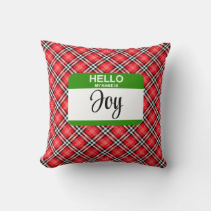 Hallo Mijn naam is JOY Label Christmas Plaid Holid Kussen