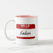 hallo mijn naam is Kaden (rood) Tweekleurige Koffiemok (Links)
