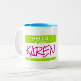 Hallo Mijn naam is KAREN Green Nametag Kantoor Fun Tweekleurige Koffiemok