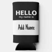 hallo mijn naam is - klassiek voeg tekst zwart wit seltzer blikjeskoeler (Achterkant)