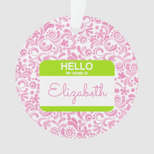 hallo MIJN NAAM IS Label College Sorority Fun Ornament (voorkant)