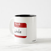 hallo mijn naam is Linda (rood) Tweekleurige Koffiemok (Voorkant links)