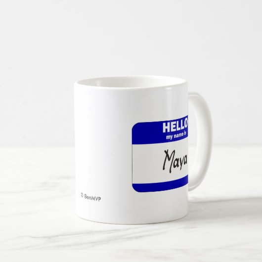 hallo mijn naam is Maya (blauw) Koffiemok (Voorkant rechts)