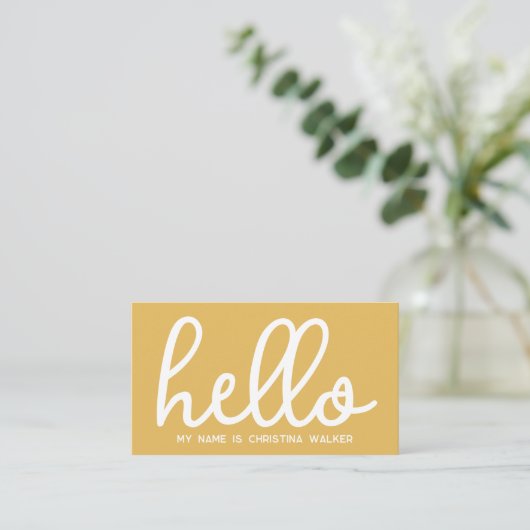 Hallo Mijn naam is mosterdgeel wit minimaal Visitekaartje (Staand voorkant)