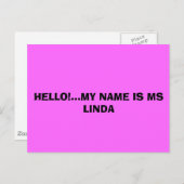 hallo...MIJN NAAM IS MS LINDA Briefkaart (Voorkant / Achterkant)
