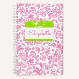 Hallo Mijn naam is NAME Tag Pink White Green Prepp Notitieboek