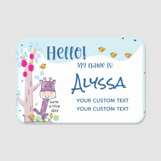 hallo, mijn naam is ... persoonlijke naam Giraffe Naamplaatje (Voorkant)