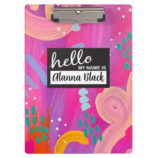 Hallo Mijn naam is Pink Girly Abstracte esthetiek Klembord (Voorkant)