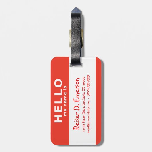 hallo Mijn naam is rood Bagagelabel (Achterkant verticaal)