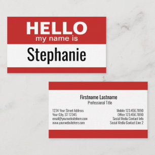 hallo mijn naam is - rood - Business Contact Info Visitekaartje
