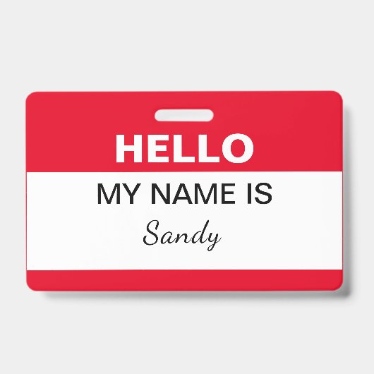 Hallo Mijn naam is Rood Wit Personeel Vrijwilliger Badge (Voorzijde)