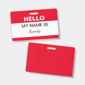 Hallo Mijn naam is Rood Wit Personeel Vrijwilliger Badge (Voor- en achterkant)