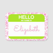 hallo mijn naam is roze witte groene zaken naamplaatje (Voorkant)