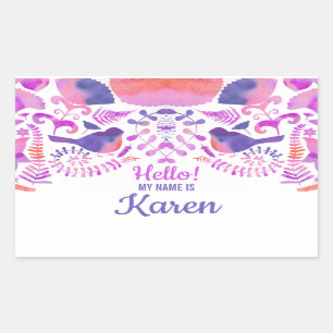 hallo mijn naam is schattig bloempatroon, aangepas rechthoekige sticker