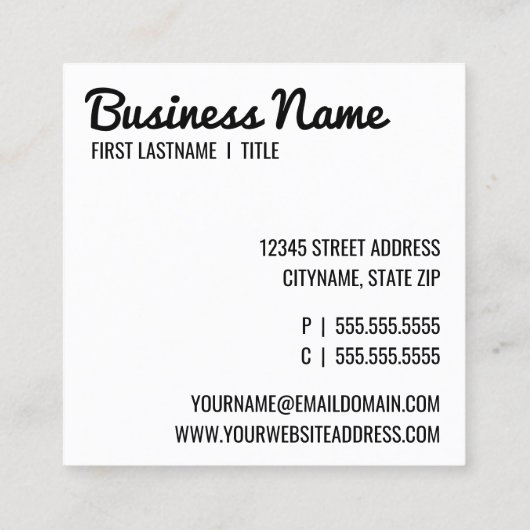 Hallo, mijn naam is vierkante visitekaartje (Achterkant)