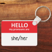 hallo mijn woordvoerders zijn zij/haar sleutelhanger (Voorkant)