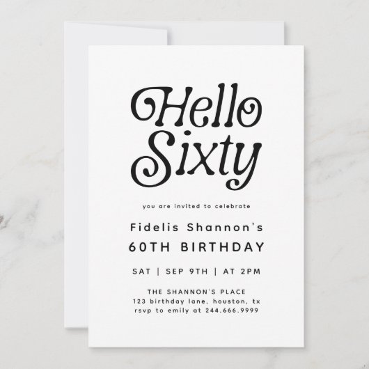 Hallo Minimaal 60 moderne retro 60e verjaardag Kaart (Voorkant)