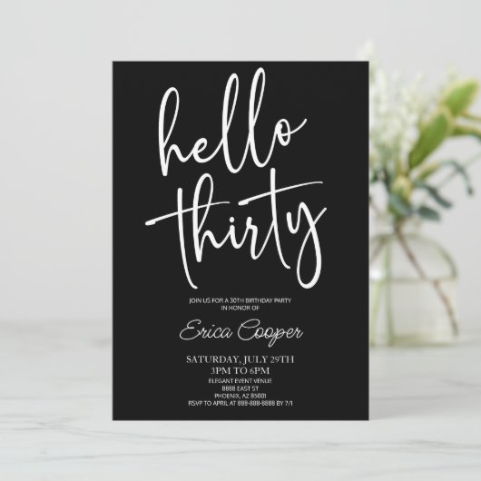 Hallo Minimaal Elegant 30ste Verjaardagsfeest Kaart (Staand voorkant)