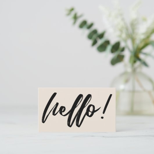 Hallo Minimaal zwart in handschrift Script op crèm Visitekaartje (Staand voorkant)