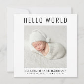 Hallo Minimale moderne wereld foto geboorte Aankondiging (Voorkant)