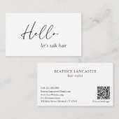 Hallo Minimale Typografie QR Code Modern Elegant Visitekaartje (Voorkant / Achterkant)