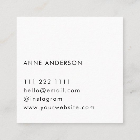 Hallo Minimalist Simple Custom White Vierkante Visitekaartje (Achterkant)