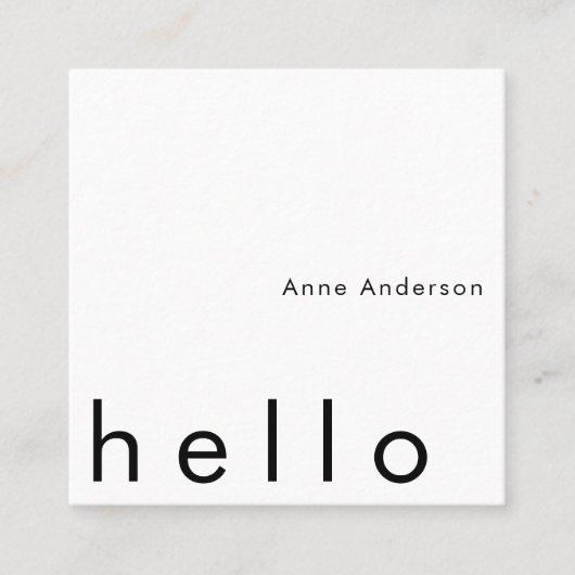 Hallo Minimalist Simple Custom White Vierkante Visitekaartje (Voorkant)