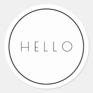 Hallo Minimalist Wit Zwart Moderne Typografie Ronde Sticker