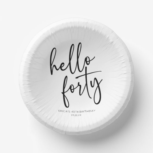 Hallo Minimalistisch 40ste verjaardagsfeestje Papieren Kommen (Voorkant)