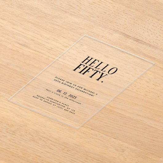 Hallo Minimalistisch | 50ste verjaardag Acryl Uitnodigingen (Laagn)