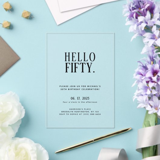 Hallo Minimalistisch | 50ste verjaardag Acryl Uitnodigingen (Insitu (Huwelijk))