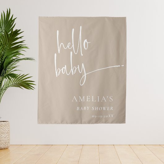Hallo Minimalistisch beige Baby Modern Baby shower Wandkleed