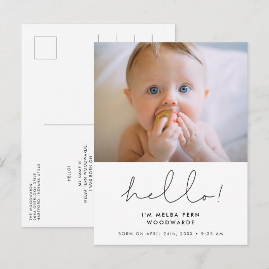 Hallo Minimalistisch handgeschreven Briefkaart (Voorkant / Achterkant)