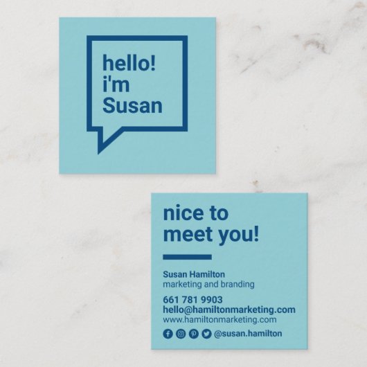 Hallo Minimalistisch hemelsblauw vet Vierkante Visitekaartje (Voorkant / Achterkant)