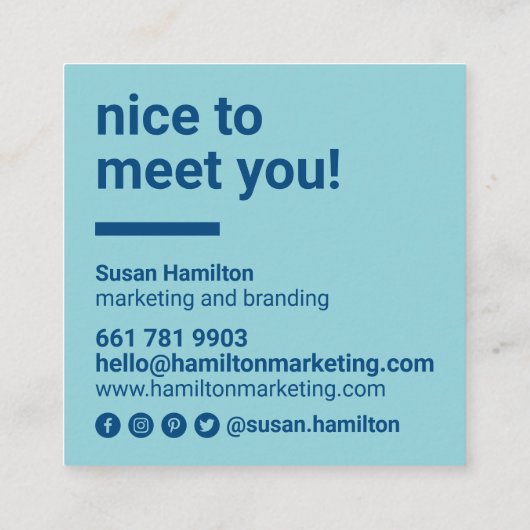 Hallo Minimalistisch hemelsblauw vet Vierkante Visitekaartje (Achterkant)