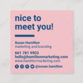 Hallo Minimalistisch roze blauw vet Vierkante Visitekaartje (Achterkant)