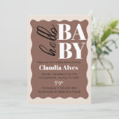 Hallo Modern Baby Brown Baby shower Kaart (Staand voorkant)