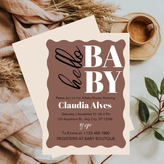 Hallo Modern Baby Brown Baby shower Kaart