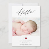 Hallo Modern baby eenvoudig script 3 foto geboorte Aankondiging (Voorkant)