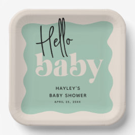 Hallo Modern Baby Mint & Cream Baby shower Papieren Bordje