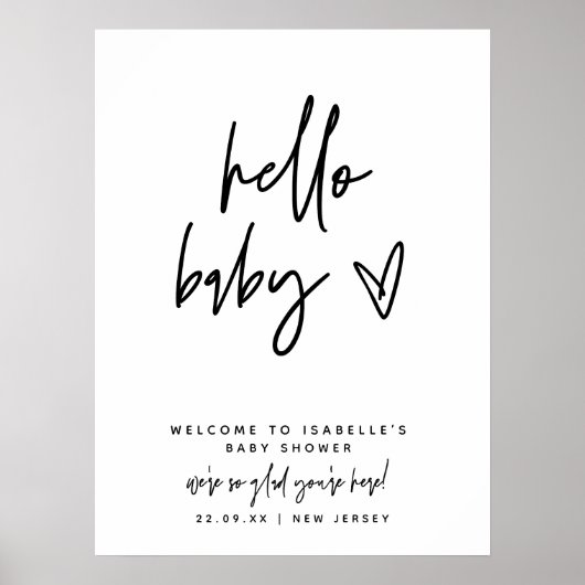 Hallo Modern Baby Welkomstbord Baby shower Poster (Voorkant)