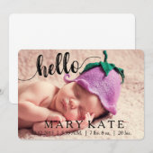 hallo MODERN BIRTH ANNOUNCEMENT FOTOCARD BLACK Aankondiging (Voorkant / Achterkant)