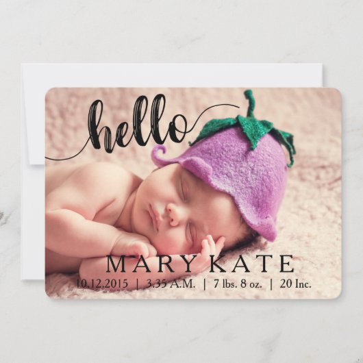 hallo MODERN BIRTH ANNOUNCEMENT FOTOCARD BLACK Aankondiging (Voorkant)