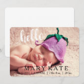 hallo MODERN BIRTH ANNOUNCEMENT FOTOCARD WHITE Aankondiging (Voorkant / Achterkant)