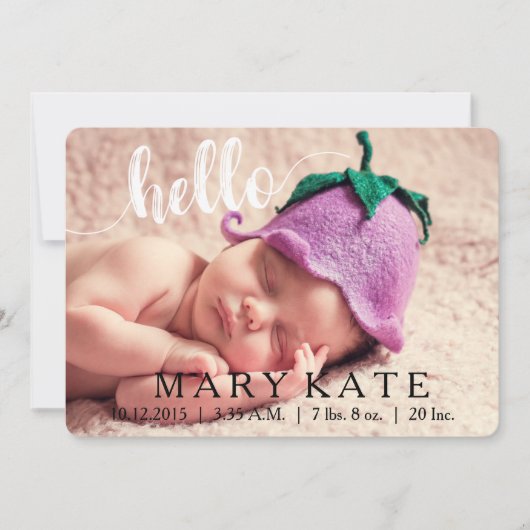 hallo MODERN BIRTH ANNOUNCEMENT FOTOCARD WHITE Aankondiging (Voorkant)