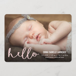 hallo Modern Birth Announements PINK Aankondiging