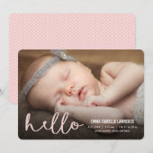 hallo Modern Birth Announements PINK Aankondiging (Voorkant / Achterkant)