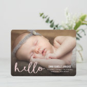hallo Modern Birth Announements PINK Aankondiging (Staand voorkant)