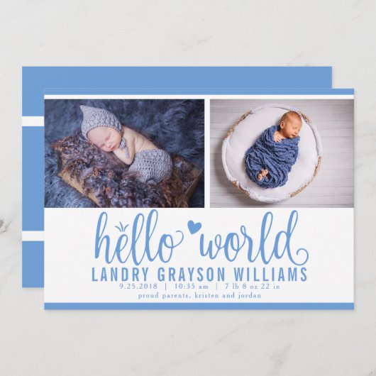 Hallo Modern Blauw Aankondiging (Voorkant / Achterkant)