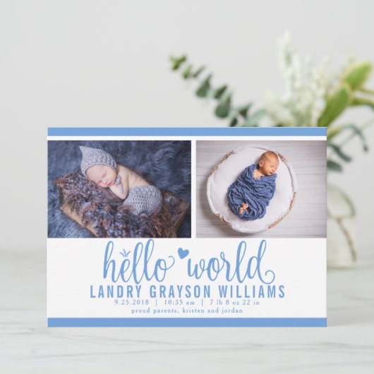 Hallo Modern Blauw Aankondiging (Staand voorkant)